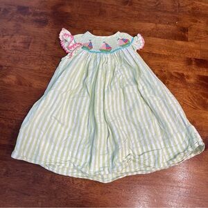 Velani Classics Striped Green and White Kids Dress smocked sailboats size 18 m